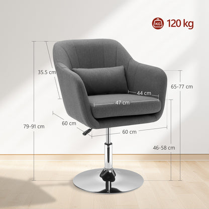 Swivel Accent Chair, Linen Fabric Tub Vanity Chair, Modern Armchair with Adjustable Height and Lumbar Support for Living Room