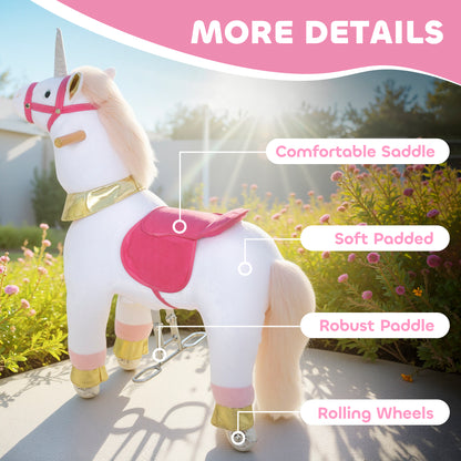 Kids Rocking Horse, Plush Walking Horse with Wheels, Ride On Unicorn Toy for Ages 3-5 Years Old, White