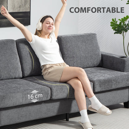 3 Seater Sofa with USB Ports & Cup Holders - Grey