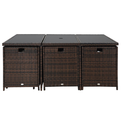 10 Seater Rattan Cube Garden Furniture Set with Parasol Hole, Rattan Dining Set with Cushions