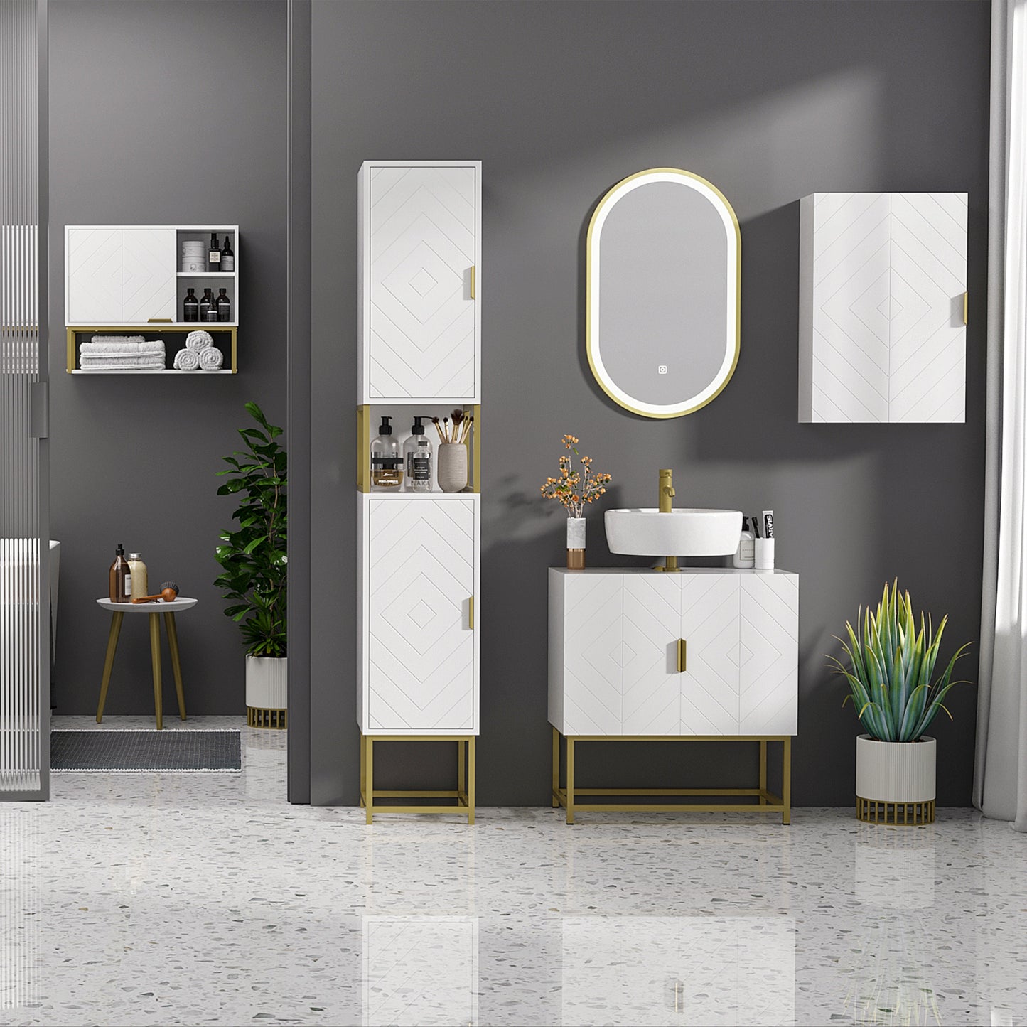 Narrow Bathroom Storage Cabinet, Freestanding Tallboy Storage Unit with Adjustable Shelf, 2 Doors and Steel Base