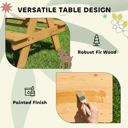 Kids Picnic Table for Outdoor Wooden Table & Bench Set with Integrated Benches Natural Wood