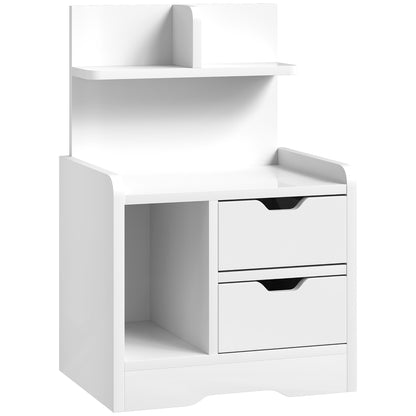 Bedside Table with 2 Drawers and Open Shelves - High Gloss White