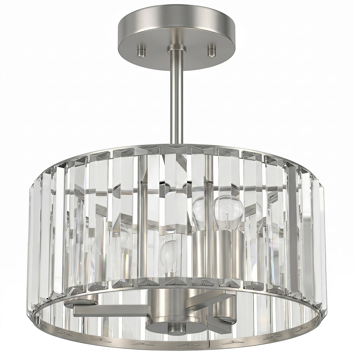 Semi Flush Mount Modern Crystal Chandelier Ceiling Light, Crystal Ceiling Light Fixture with E14 Base, Silver Tone