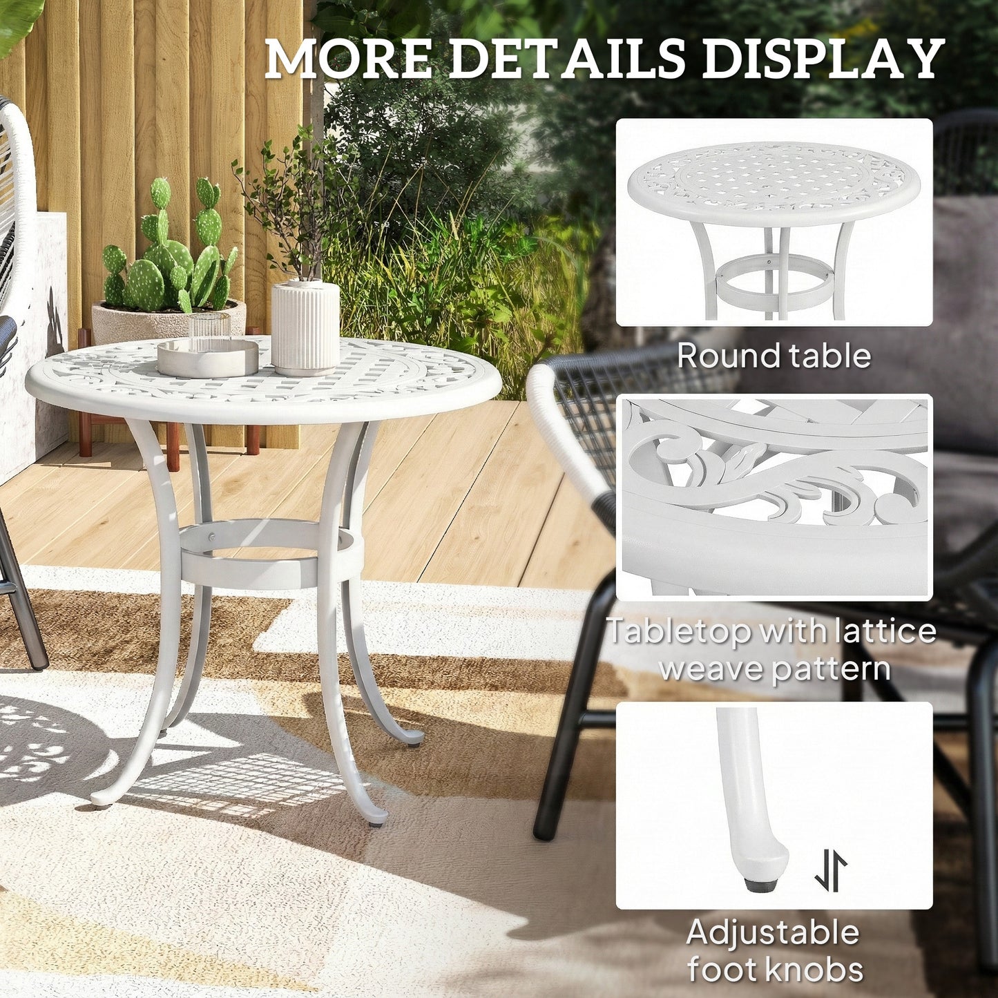 60 cm Round Garden Table, Cast Aluminium Outdoor Patio Table, White