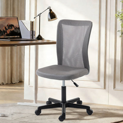 Computer Desk Chair, Mesh Office Chair with Adjustable Height and Swivel Wheels, Armless Study Chair, Grey