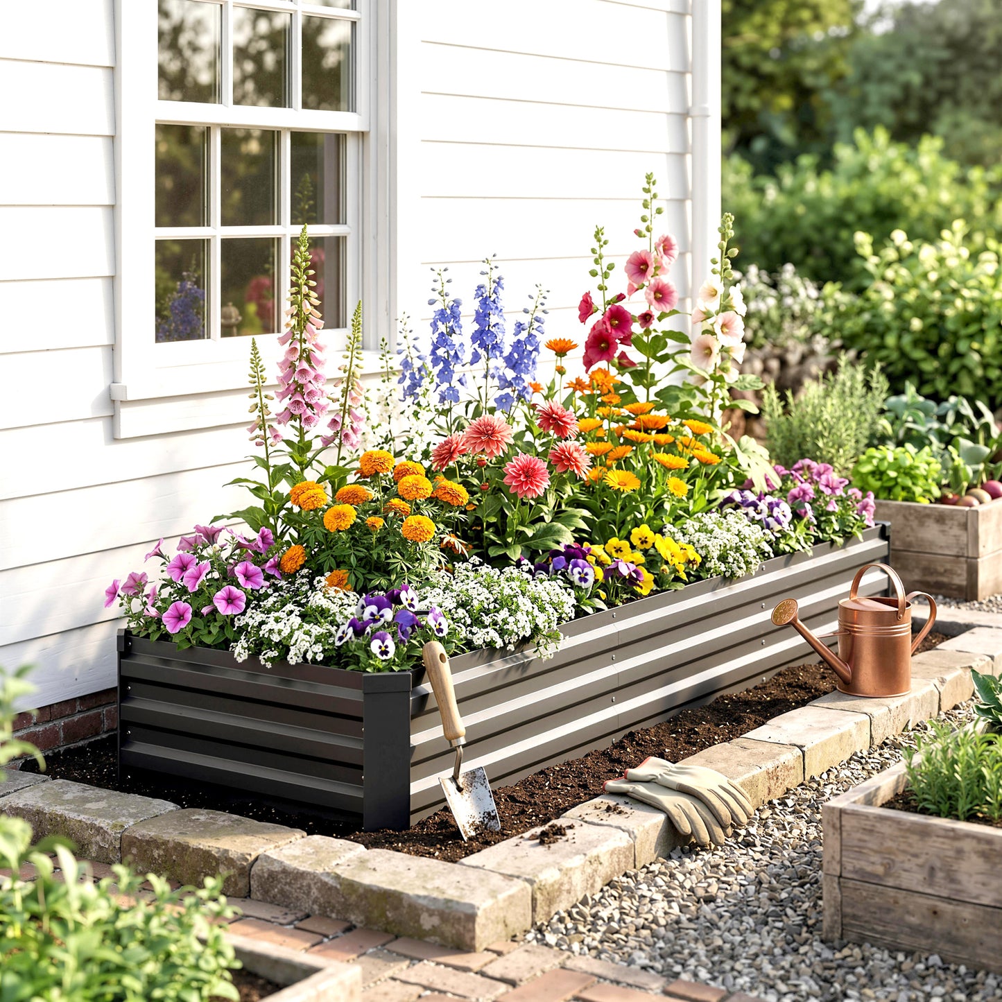 60 x 240cm Galvanised Steel Planter, with Open Bottom
