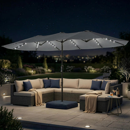 Patio Umbrella Double-Sided Outdoor Umbrella with Solar Lights Base, Grey