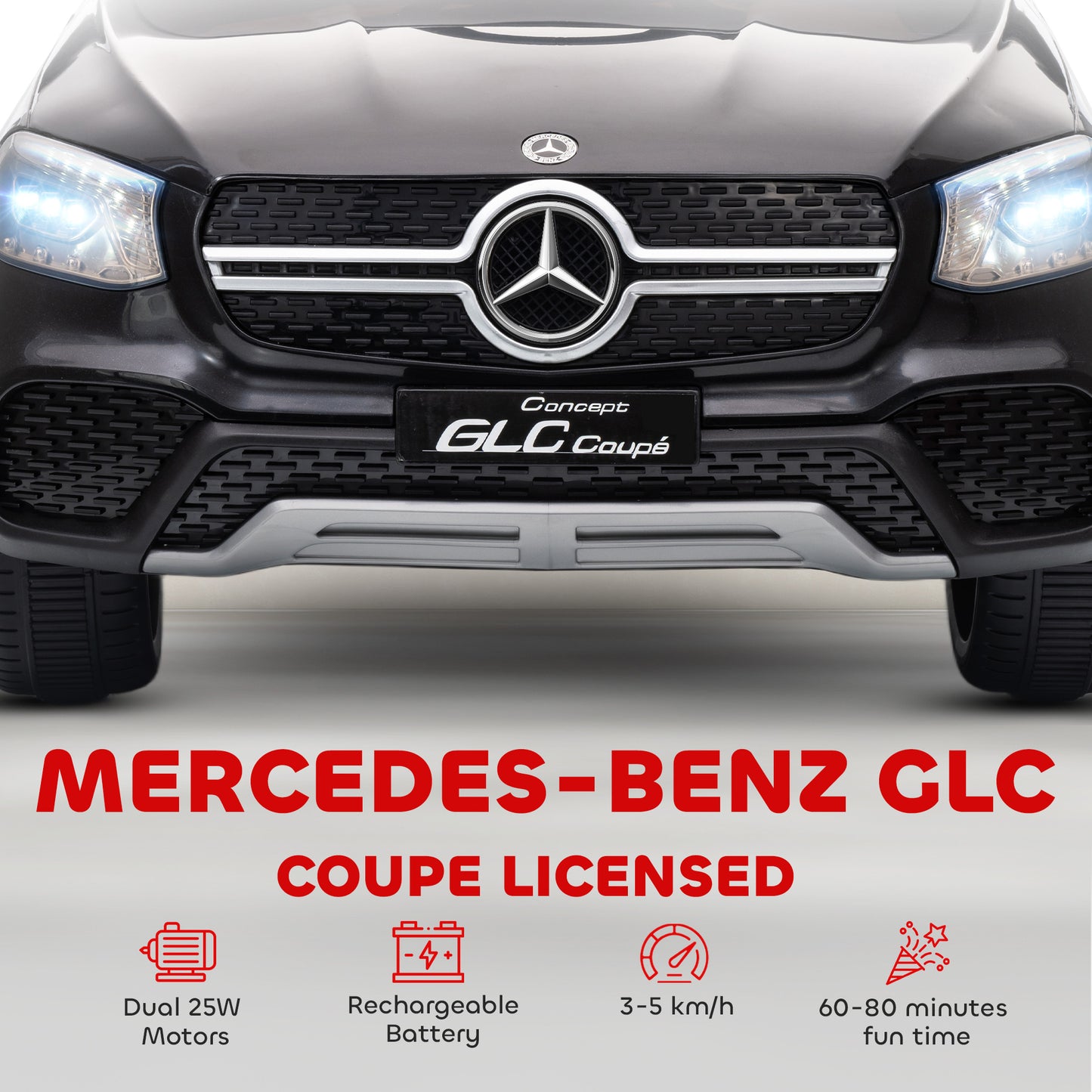 Mercedes-Benz GLC Licensed Kids Ride on Car with Remote Control, Soft Start, MP3, LED Headlights, Black