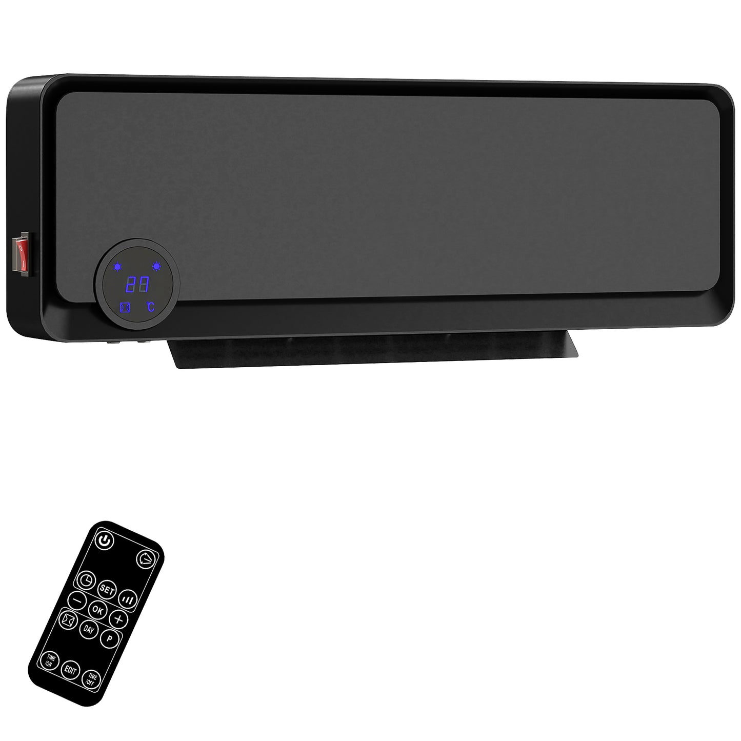 Wall Downflow Heater 2 Heat and Fan 1000W/2000W, Electric Space Heater with Timer Remote Oscillating