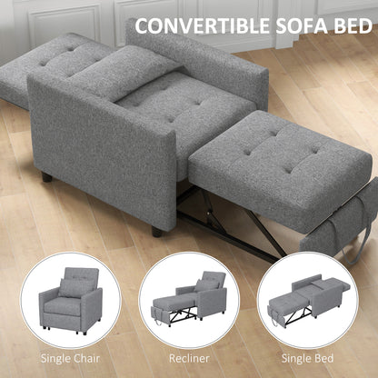 3-In-1 Single Chair Bed with Adjustable Backrest, Pillow and Footrest for Living Room, Grey