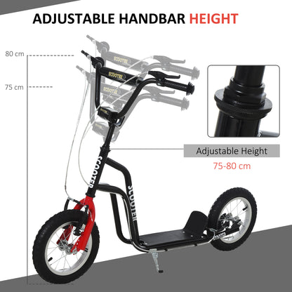 Teen Kick Scooter with Adjustable Handlebar, Inflatable Wheels, Two Brakes, Black