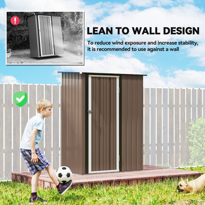 5ft x 3ft Garden Storage Shed, Galvanised Outdoor Metal Shed Waterproof with Sloped Roof, Lockable Door for Patio Tools