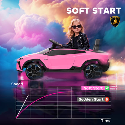 12V Licensed Lamborghini Electric Cars for Kids, Ride On Car with Remote Control for 3-6 Years Old, Pink