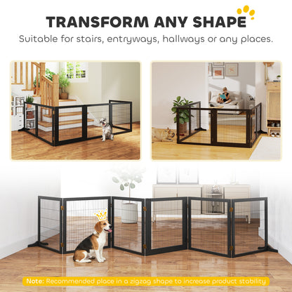 Wooden Pet Gate, Freestanding Dog Security Barrier with Two Support Feet - Black