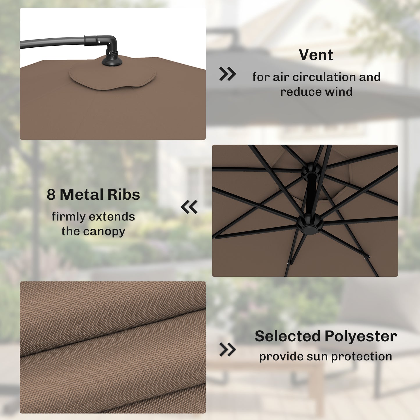 3m Overhanging Parasol, with Base, Weights and Cover - Coffee
