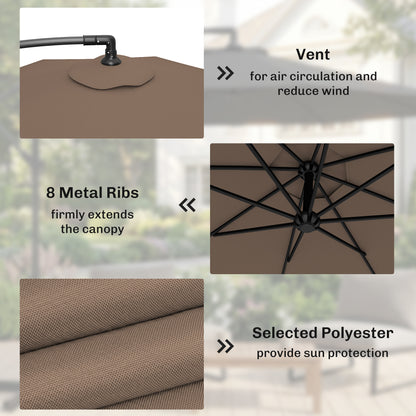 3m Overhanging Parasol, with Base, Weights and Cover - Coffee