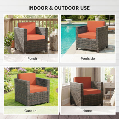 PE Rattan Garden Armchair with Cushion - Mixed Brown/Orange