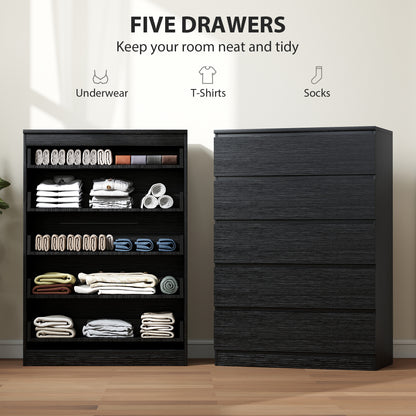 Chest of Drawers, 5 Drawer Dresser, Modern Storage Cabinet with 5 Drawers, for Bedroom, Living Room, Black