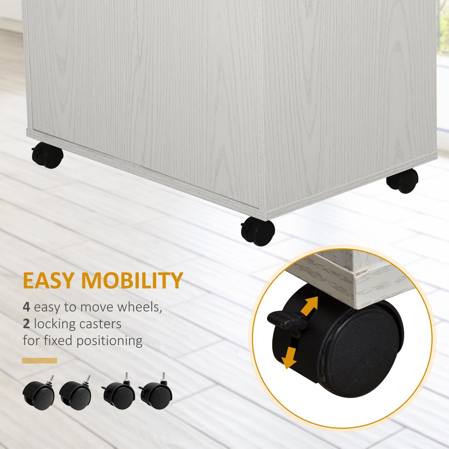 Kitchen Storage Unit, Modern Microwave Stand Trolley Cart, Sideboard with Cabinet, Locking Wheels, Shelf for Living Room