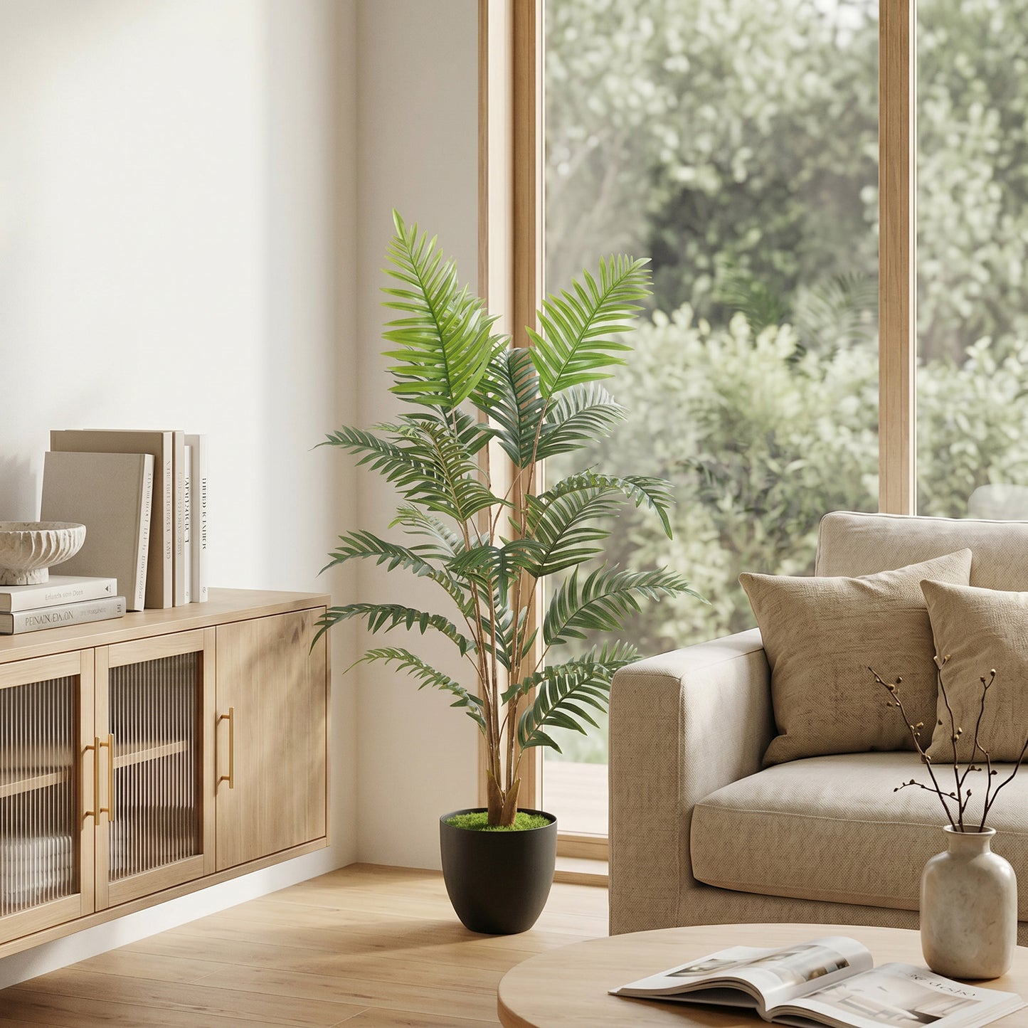 Artificial Fern Topiary Tree, Realistic Artificial Plant in Cement Pot, Fake Plant, 120cm
