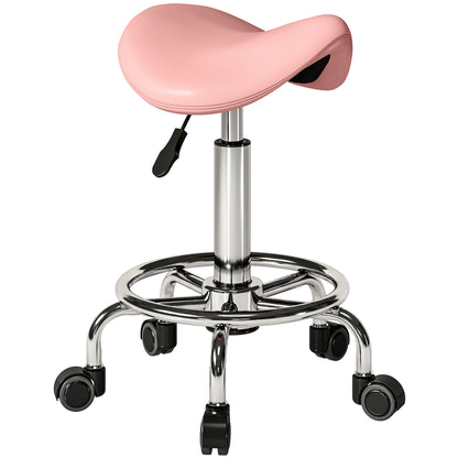 Salon Saddle Stool, Rolling Saddle Chair for Massage, Spa, Clinic, Beauty, Hairdressing and Tattoo, Pink
