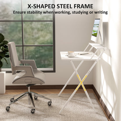 81.5 cm Folding Computer Desk with Monitor Shelf - White