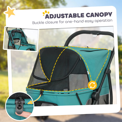 Dog Stroller, 3 Wheels Pet Stroller with Dual Entry, Easy One-Click Quick Fold, Mesh Windows, Washable Cushion