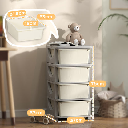 Four-Tier Kids Storage Boxes, with Four Drawers - White