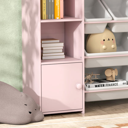 Kids Toy Organizers and Storage with 8 Removable Storage Bins and Bookshelf, Pink
