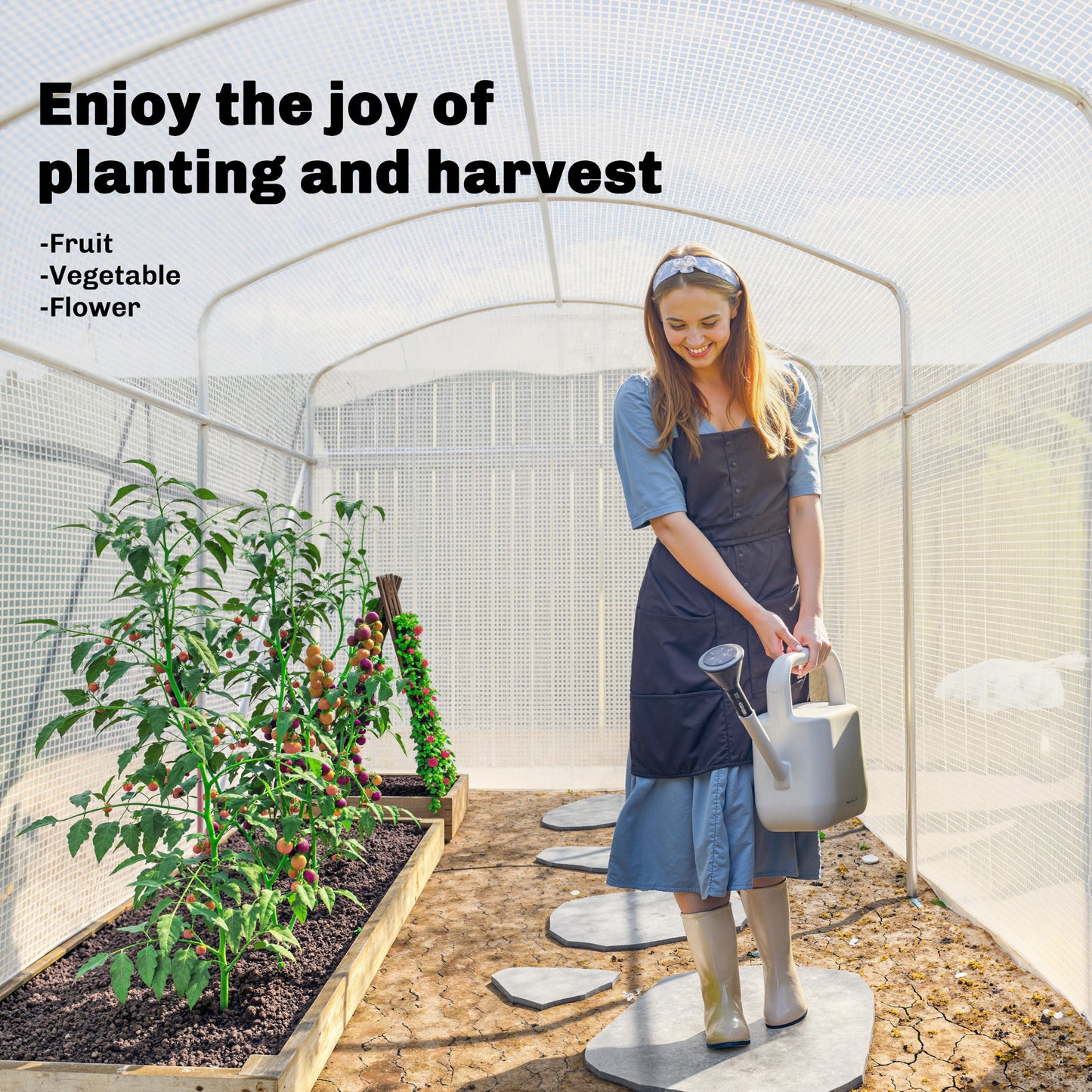 Polytunnel Greenhouse Walk-in Grow House with UV-resistant PE Cover, Door and Galvanised Steel Frame, 3 x 2 x 2m, White