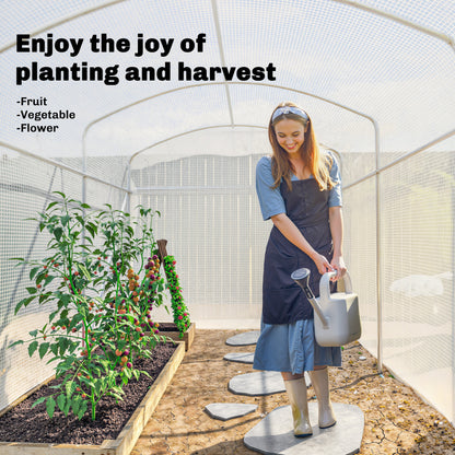 Polytunnel Greenhouse Walk-in Grow House with UV-resistant PE Cover, Door and Galvanised Steel Frame, 3 x 2 x 2m, White