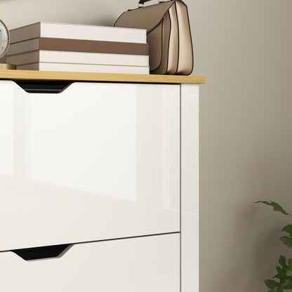 Slim Shoe Cabinet, Narrow Shoe Cupboard with 3 Flip Drawers, Adjustable Shelves for 18 Pairs of Shoes, High Gloss White