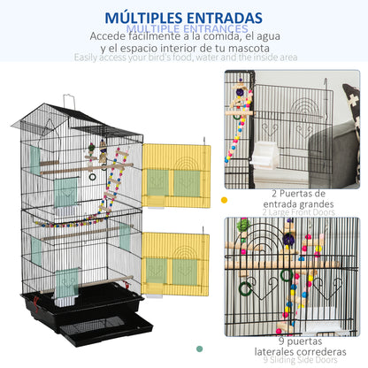 Bird Cage for Budgies, Finches, Canaries w/ Accessories, Toys, Tray