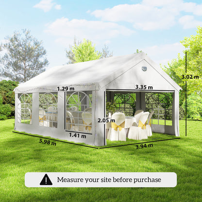 6 x 4 m Party Tent, Heavy Duty Gazebo Canopy with Windows, Outdoor Party Wedding Tent with 4 Removable Sidewalls