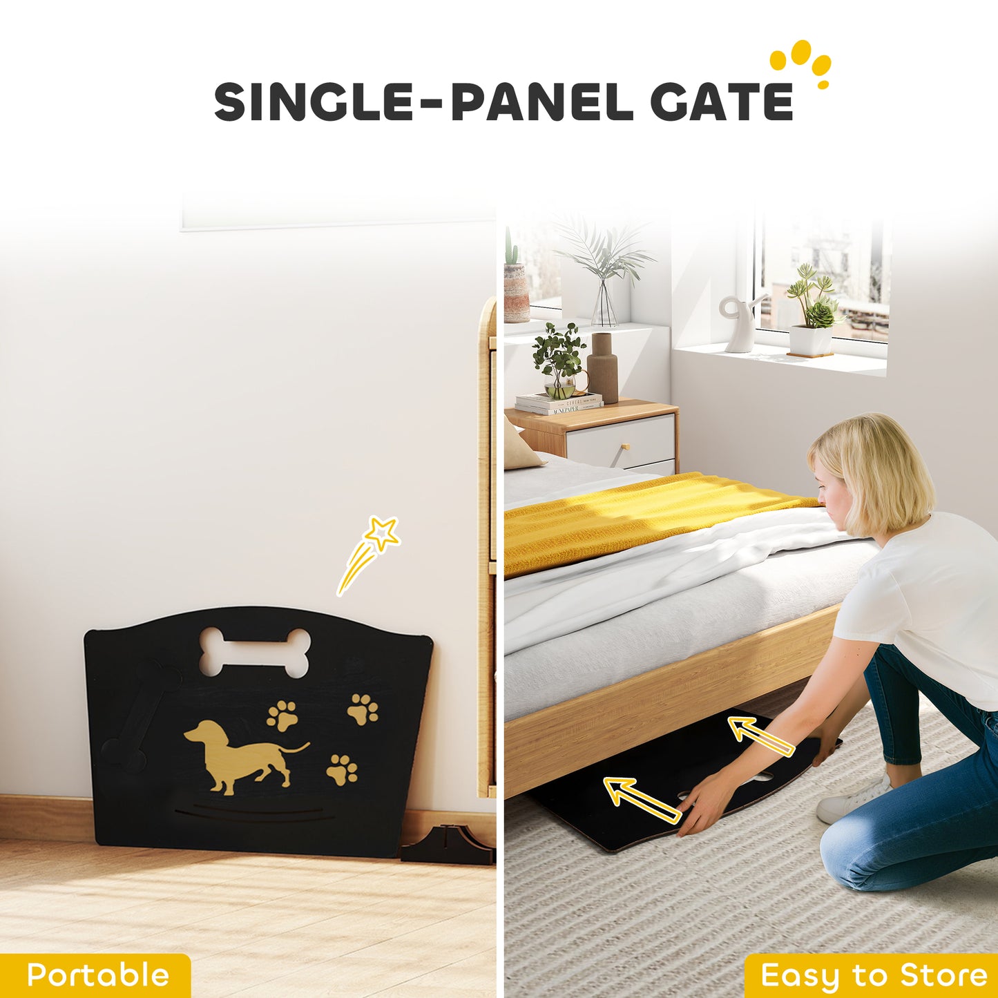 Wooden Dog Stopper, Dog Barrier with Support Feet, for Stair, Patio, Very Easy Setup, Black, 75 x 51 cm