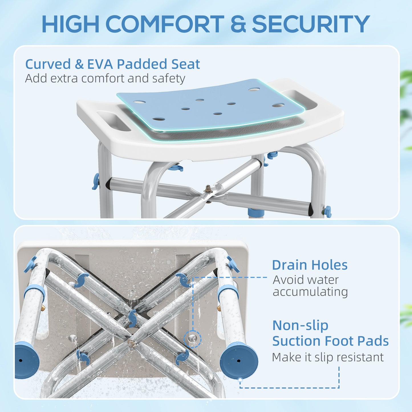 44-51.5cm Aluminium Frame Shower/Bath Stool - Light Blue