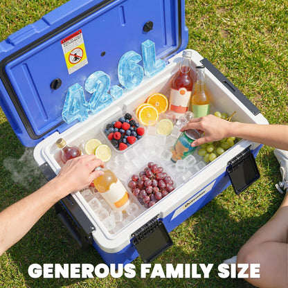 42.6L Insulated Cool Box, Lightweight Portable Ice Cooler with Handle, Lid and Drain Valve, Dark Blue