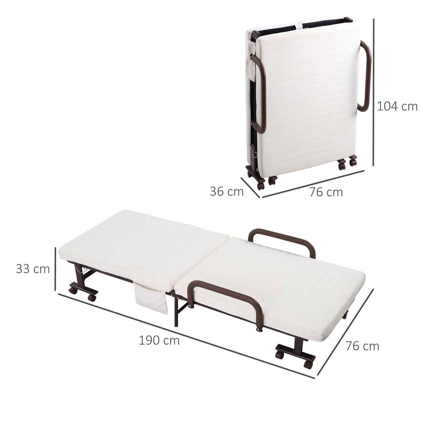 Folding Bed with Mattress, Single Guest Bed, Portable Fold Bed with Adjustable Backrest, White