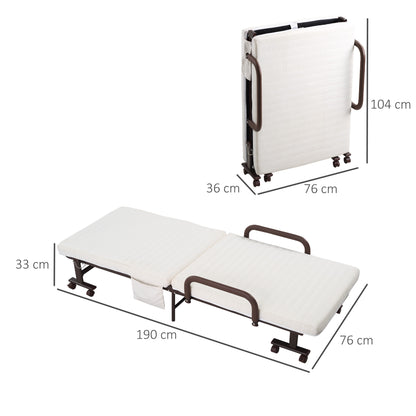 Folding Bed with Mattress, Single Guest Bed, Portable Fold Bed with Adjustable Backrest, White