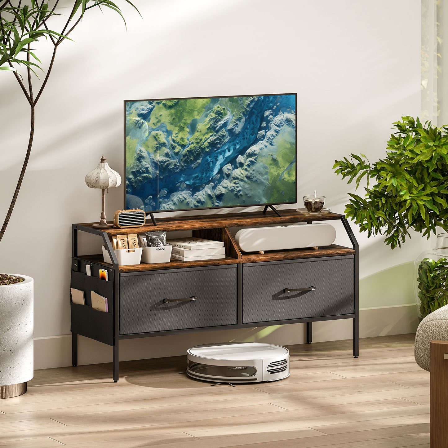 Industrial-Style TV Stand Cabinet - Brown