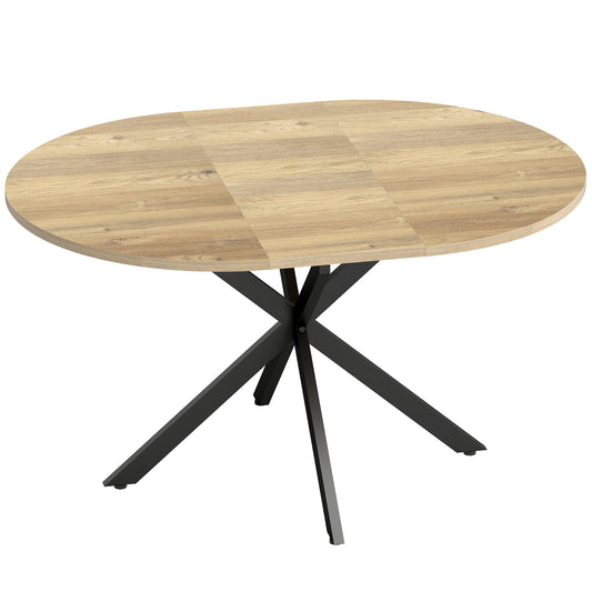 Extendable Dining Table for 4-6, Industrial Kitchen Dinner Table with Butterfly Leaf and X-Shape Base, Natural Wood