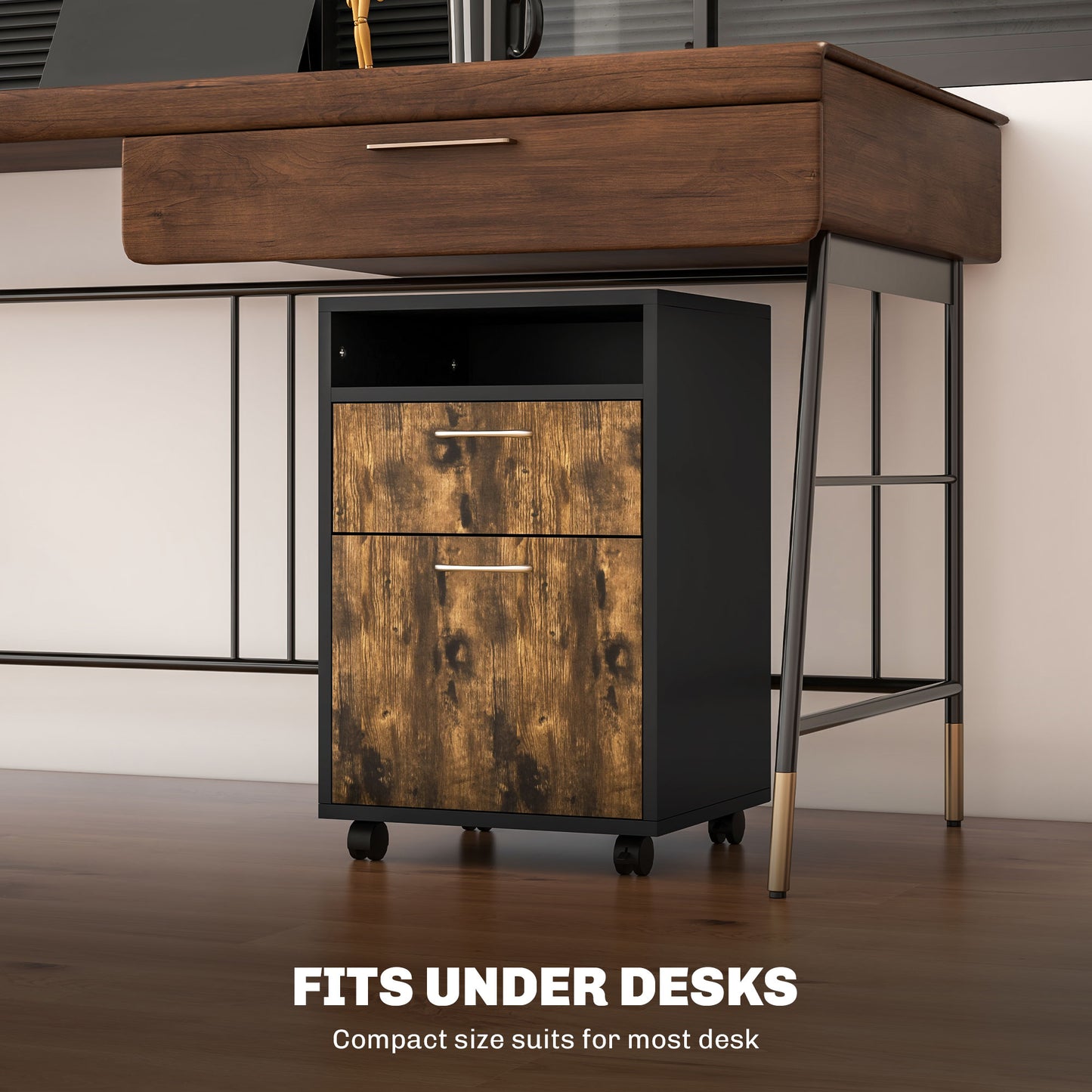 Filing Cabinet, Mobile File Cabinet with 2 Lockable Drawers, Office Home Organiser on Wheels for A4
