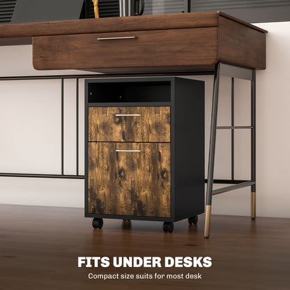 Filing Cabinet, Mobile File Cabinet with 2 Lockable Drawers, Office Home Organiser on Wheels for A4