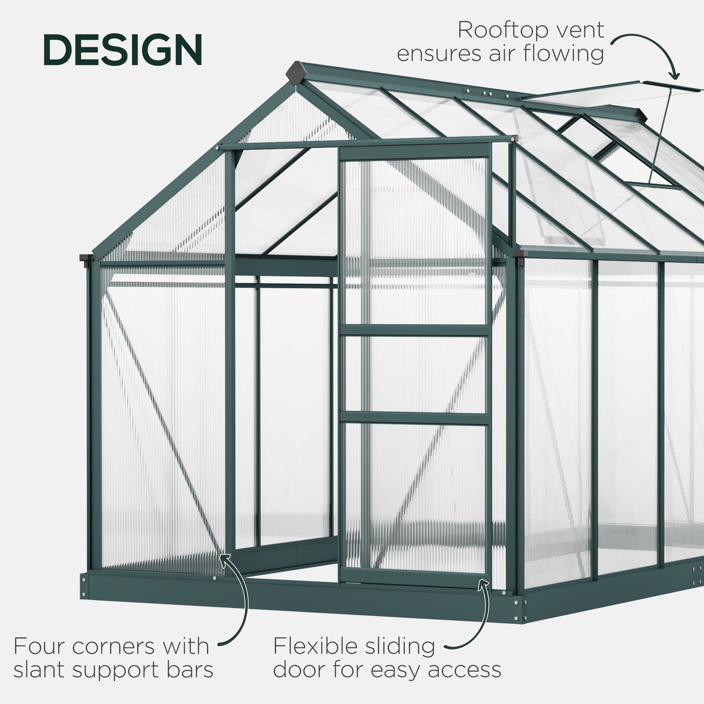 6 x 10ft Polycarbonate Greenhouse, Large Walk-In Green House with Slide Door and Window