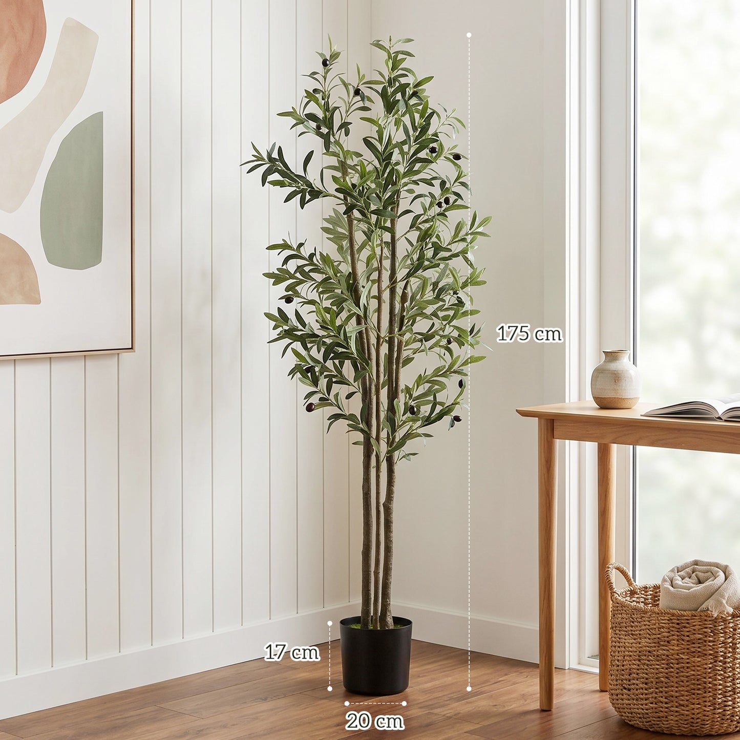 Decorative Artificial Plant, 175 cm Silk Olive Tree with 787 Leaves in Cement Pot, Fake Plant