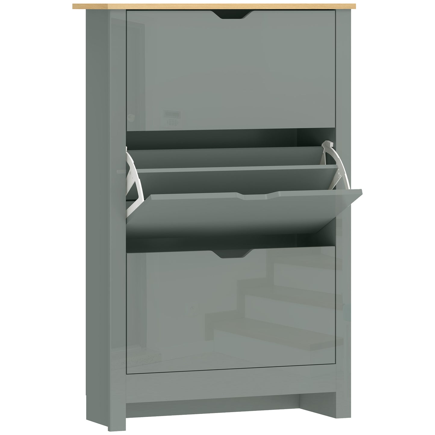 Slim Shoe Cabinet, Narrow Shoe Cupboard with 3 Flip Drawers, Adjustable Shelves for 18 Pairs of Shoes, Light Grey