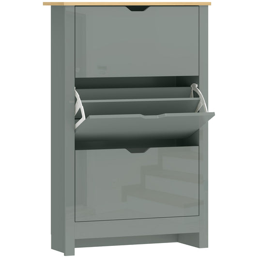 Slim Shoe Cabinet, Narrow Shoe Cupboard with 3 Flip Drawers, Adjustable Shelves for 18 Pairs of Shoes, Light Grey