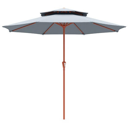 2.7 m Garden Parasol with Double Top Outdoor Market Table Umbrella with Crank System, Light Grey