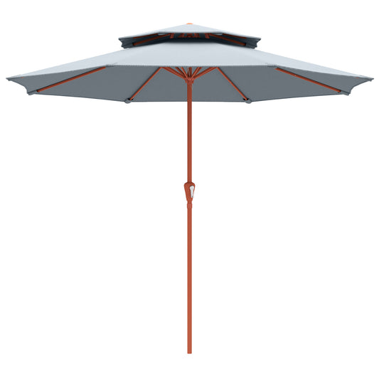 2.7 m Garden Parasol with Double Top Outdoor Market Table Umbrella with Crank System, Light Grey
